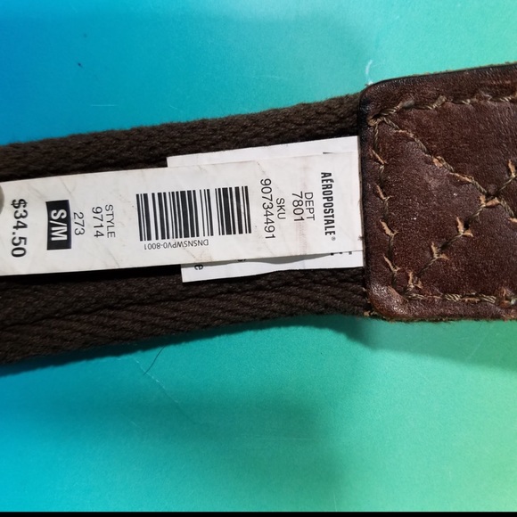 NWT Aeropostale Belt Style #9714 Brown Dress Casual Unisex Woven Leather Detail - Picture 2 of 6
